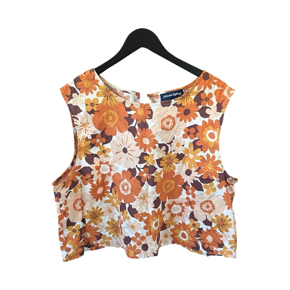 Princess Highway 60s Style Retro Floral Sleeveless Shell Top Linen Cotton Sz 20